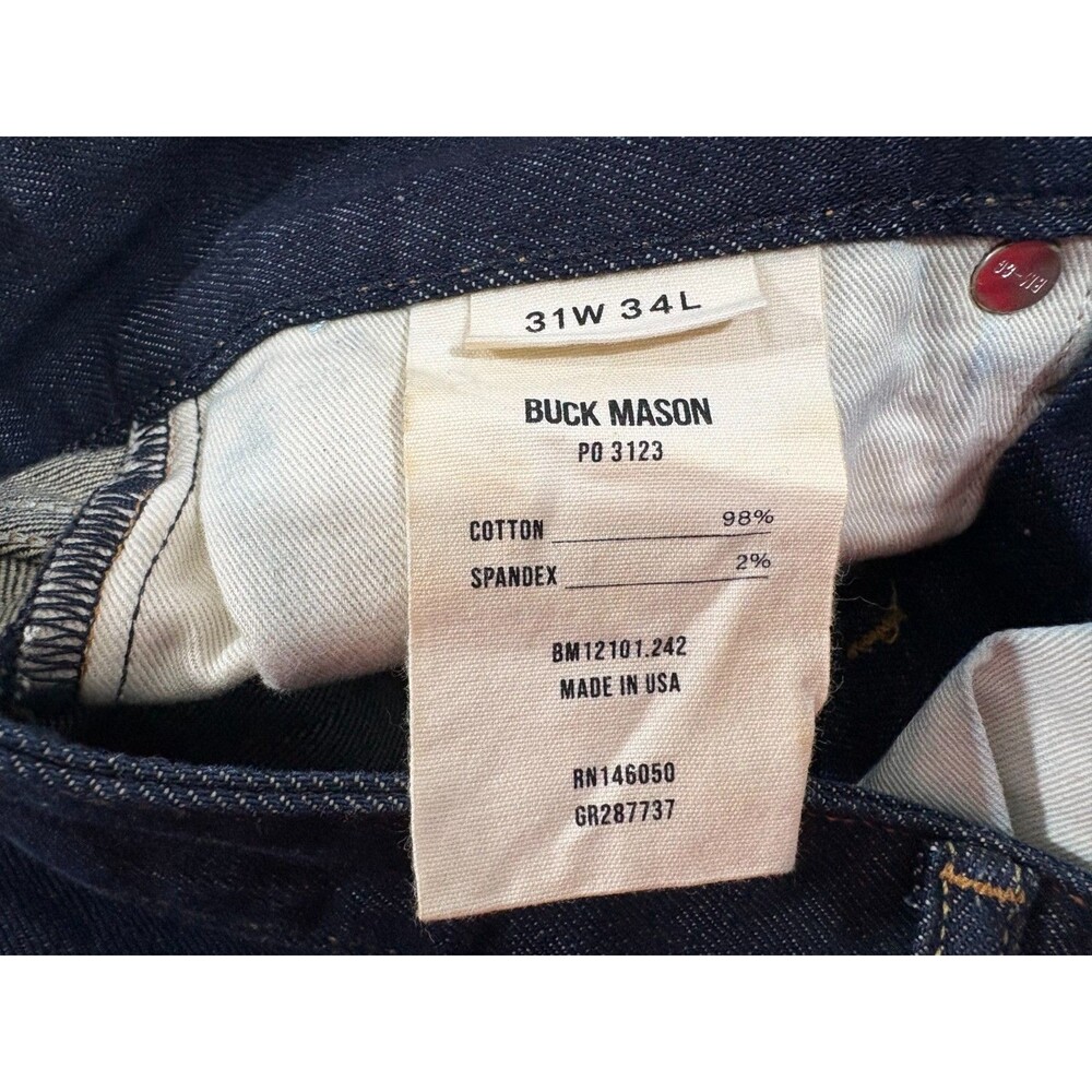 Buck Mason Mens Dark Wash 14oz Double Dipped Slim Fit Denim Jeans Sz 31x34 USA - Picture 9 of 13